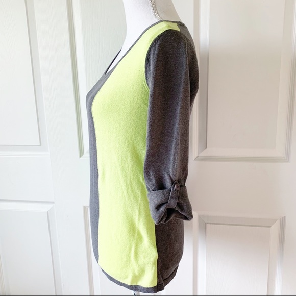 Horny Toad Sweater Women Small Striped Gray Lime Knit Linen Roll Tab Lightweight - Picture 2 of 5